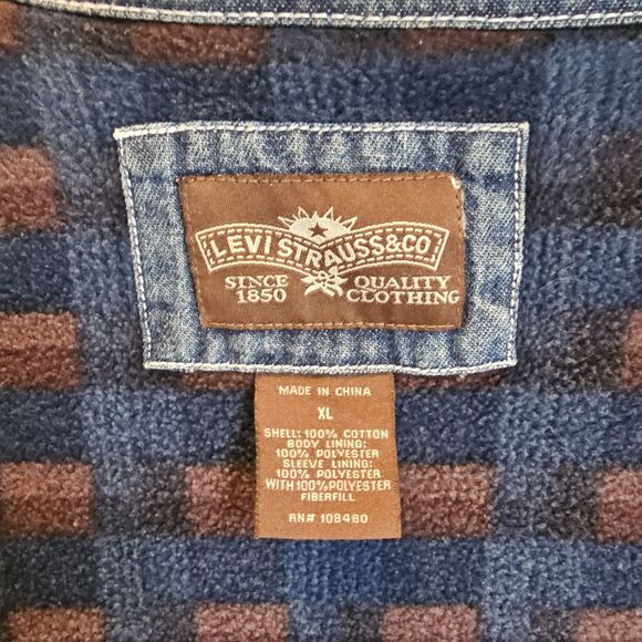 Levi Strauss & Co Fleece Lined Denim Shirt Jacket Mens XL Blue Levis Y2K Trucker - Picture 5 of 7